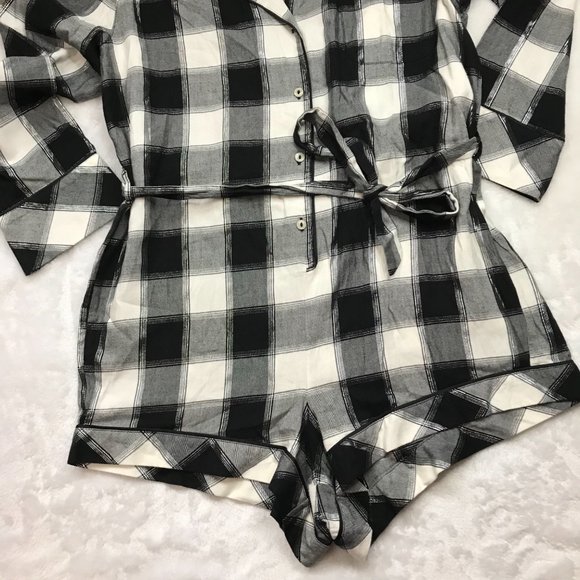 Victoria's‎ Secret Shimmery Plaid Lightweight Flannel PJ Sleep Romper Outfit L - Picture 12 of 14